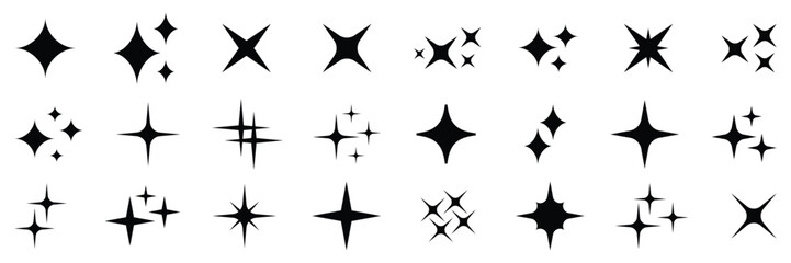 Fototapeta premium Abstract Twinkling Sparkle Stars Collection Set Vector. Black Sparkle Light Effect Isolated on Transparent Background. Magic Glitter Sparkle Burst Star Light Vector Illustration. 