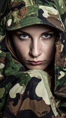 A woman in a camouflage jacket