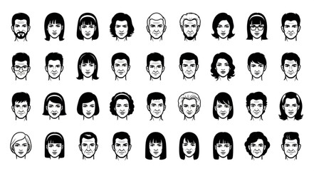 Diverse Group of People Faces Illustration Collection.
