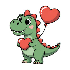 Fototapeta premium Cute Cartoon Dinosaur Illustration with Heart Balloon for Kids' Valentine's Day Design