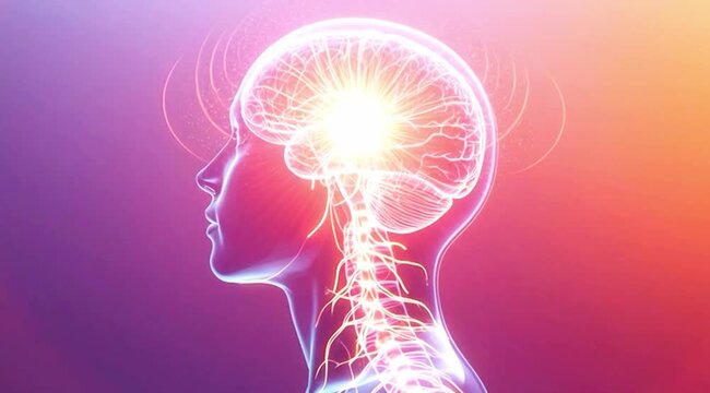 A video showcasing a human brain with a bright light inside the head