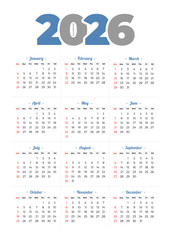 Two Color 2026 Calendar Template