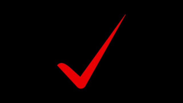 Red Tick mark icon animation on isolated black background. Check mark icon animation. right check mark icon transparent background. isolated tick mark or confirm icon animation. check mark sign,