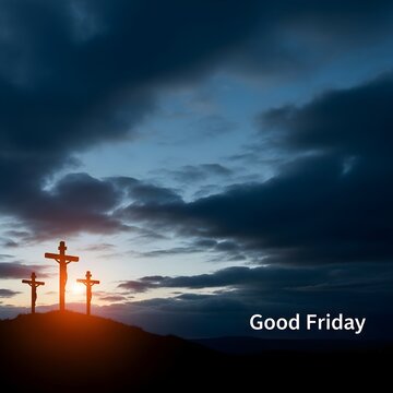 Good friday reflections a somber easter vigil with crucifixion crosses at sunset