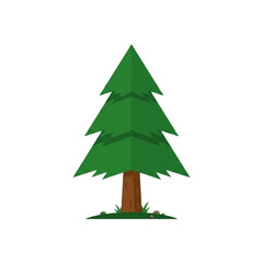 Obraz premium Minimalist flat vector illustration of a green pine tree isolated on white background