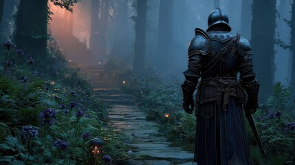 Armored Warrior on Enchanted Forest Path