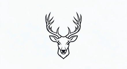 Fototapeta premium Minimalist vector illustration of a deer head with majestic antlers. Hand-drawn black line art style isolated on white background. Elegant buck stag head logo or tattoo design.
