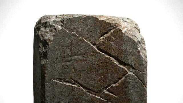 Close-up of a rough, weathered stone pillar with visible cracks and texture.