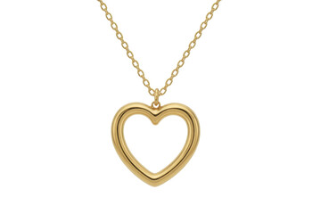Gold heart-shaped pendant on a chain close-up necklace isolated on a transparent background
