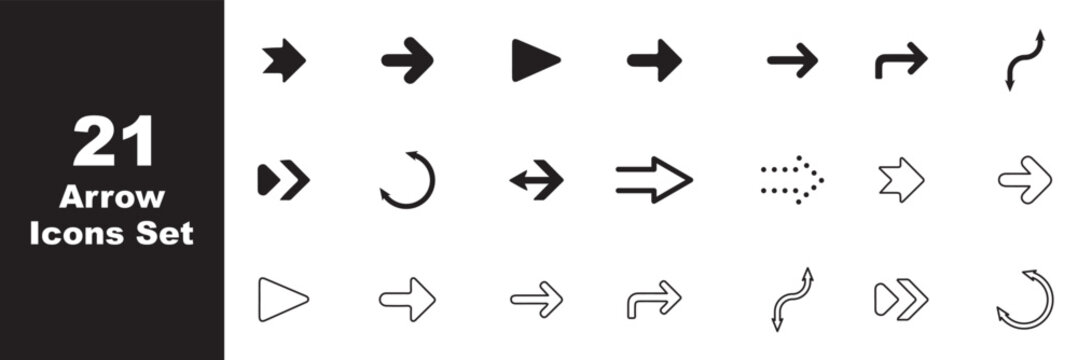 Right-pointing arrow icons set, thin line navigation symbols, Vector illustration. Cursor mouse click icon set. Click arrow icons. arow set icon vector for web design, arrow icons Illustration vector