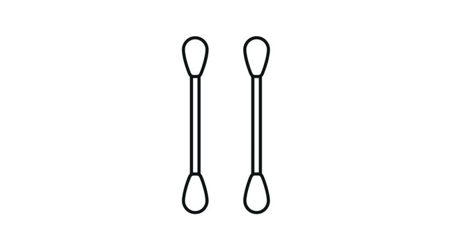 Two identical cotton swabs or q-tips used for personal hygiene health care and makeup application shown as a simple outline.