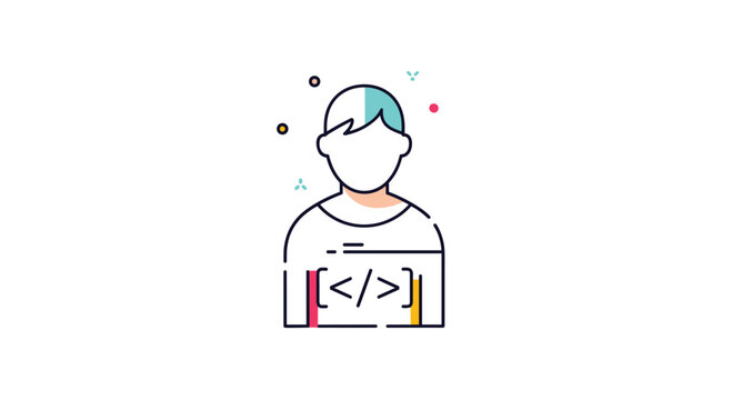 Programmer or developer icon featuring a stylized human profile and a coding bracket symbol representing modern software engineering concepts.