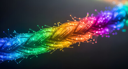 Obraz premium Vibrant fiber optic cable with rainbow colored lights.