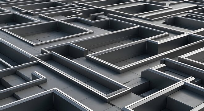 Complex gray maze with multiple paths and dead ends