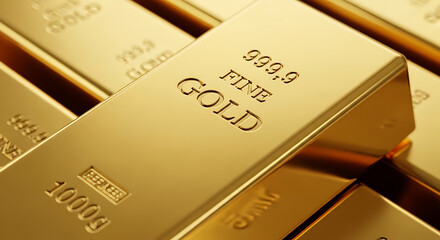Stack of shiny gold bars on black background