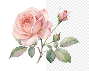 Fototapeta premium Watercolor Rose Blossom, Classic Wedding Floral Vector Isolated on White