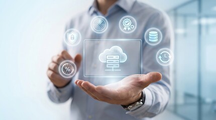 Obraz premium cloud computing, data storage, server, network security, information technology, database, it infrastructure management for enterprise business using modern futuristic technology.