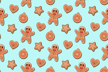 Cute Christmas Gingerbread Seamless Pattern