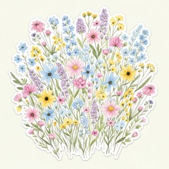A vibrant floral arrangement of assorted colorful flowers with green stems against a plain beige background in a flat lay composition with a mix of pastel hues and a cheerful mood.