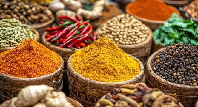  Vibrant Turmeric, Chili Peppers, Cardamom, Mint, Ginger, Pepper, Anise.