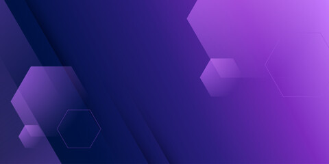 Abstract futuristic gradient purple and blue background. Simple and elegant overlap hexagonal shapes pattern with shadow element concept design. Cool banner style. 