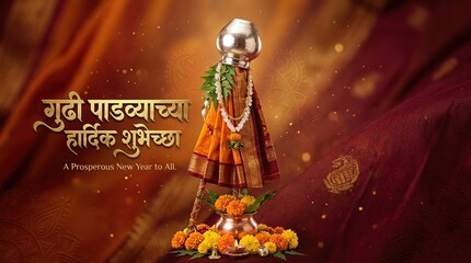 Naklejka premium Happy Gudi Padwa Cultural Celebration