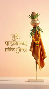 Gudi Padwa Greeting Card with Decorative Gudi