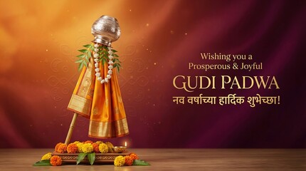Gudi Padwa Festival Celebration Background with Gudi