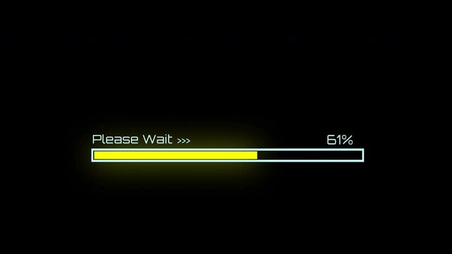 Yellow Loading progress bar animation on black background, progress bar animation from 0 to 100% with please wait text. Loading bar and percentage progress. 4K Video	