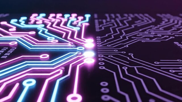 Neon Circuit Board with Glowing Connections.