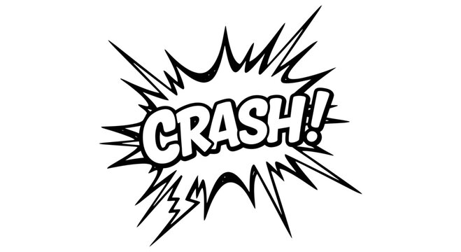 Comic style crash exclamation in speech bubble surrounded by dynamic graphic elements creating a energetic visual effect