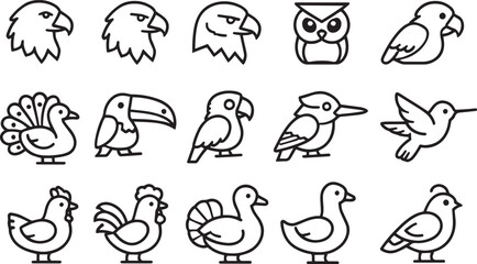 Set of 15 bird icons vector