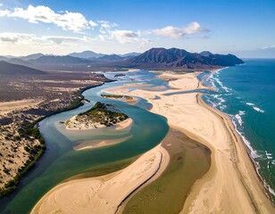 Aerial view of a serene river delta landscape