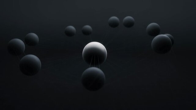 A cluster of dark, spherical objects floating in a mysterious, shadowy void.