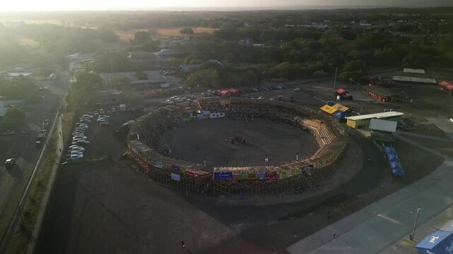 Aerial of circular sports stadium in Liberia Costa Rica Plaza de Toros Camilo Reyes