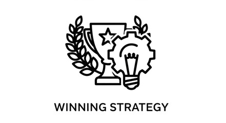 Fototapeta premium Winning strategy concept with trophy gear and lightbulb icon.