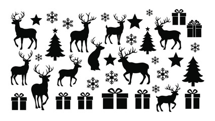 Black silhouettes of christmas icons on white background isolated on white background, Vector © SILHUETTECHEMBER