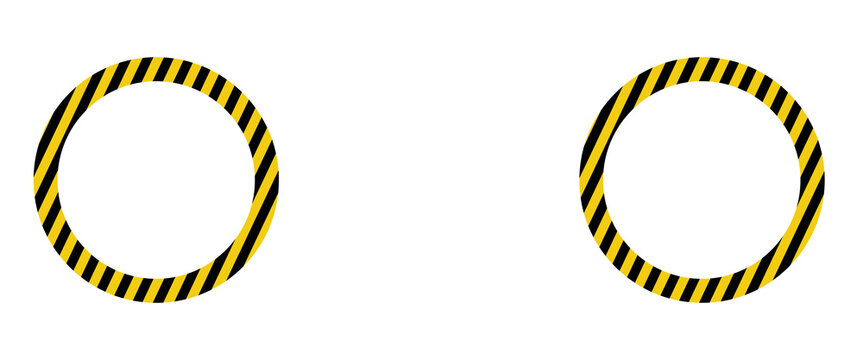 Yellow and black caution circle warning tape frame set. roadwork construction. designed for industrial safety. Caution tape border and safety stripe. Hazardous warning tape sets