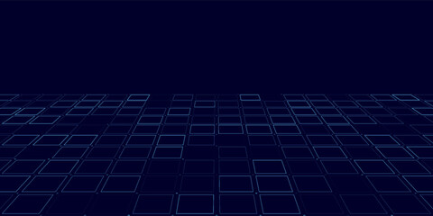 Blue HUD interface grid with digital square dots on black background. Futuristic user interface layout for technology design or tech dashboard. © sub