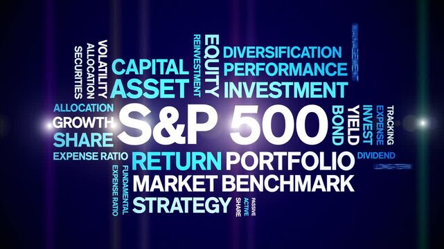 S&P 500 index fund animated word cloud-text design animation tag kinetic typography seamless loop.