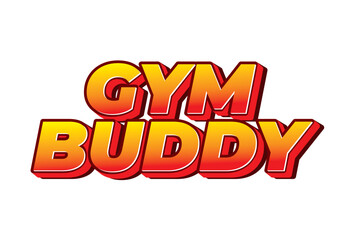 Bold 3d orange and red text reading gym buddy on white background, glossy retro style, strong shadow and bevel