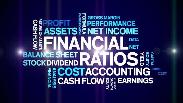 Financial Ratios animated word cloud-text design animation tag kinetic typography seamless loop.