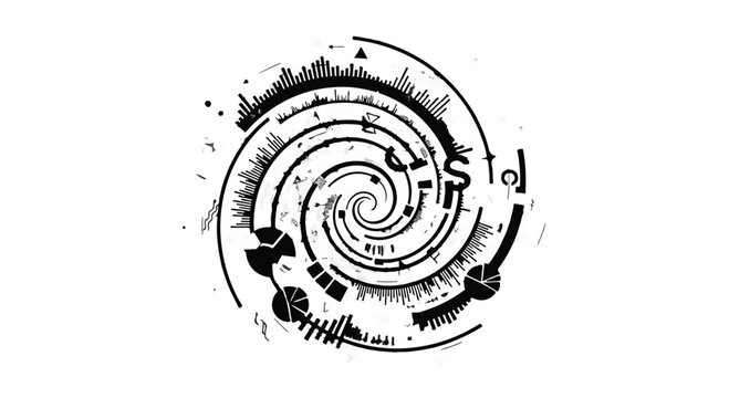 Abstract digital spiral with intricate sound wave patterns and futuristic design