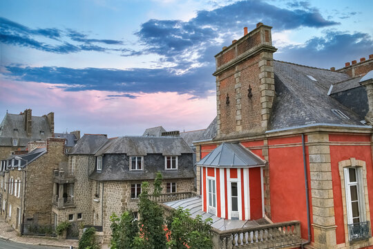 Dinan, beautiful city in Brittany, colorful old houses in the historic center
