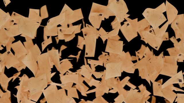 Raining Antique Letters and Vintage Envelopes - Nostalgic Mail Overlay on Black Background