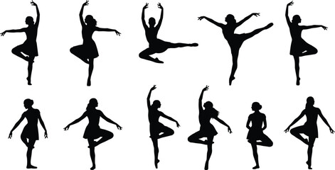 Silhouettes of ballet dancers in elegant poses, classical dance concept, artistic movement study, expressive body language illustration design © MstSahana