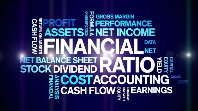 Financial Ratio animated word cloud-text design animation tag kinetic typography seamless loop.