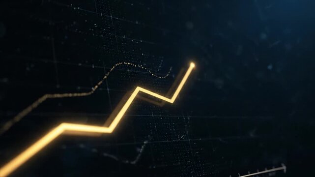 Vibrant digital line graph illustrating a robust upward trend, symbolizing financial growth, market success, and positive business development in a data-driven environment
