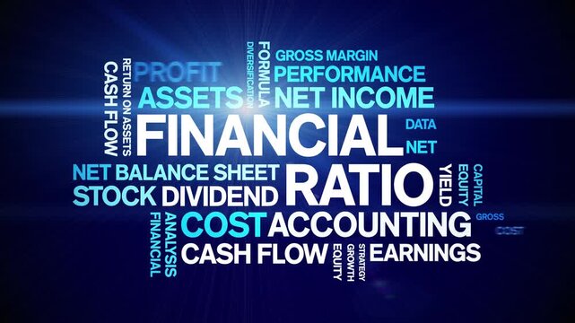 Financial Ratio animated word cloud-text design animation tag kinetic typography seamless loop.