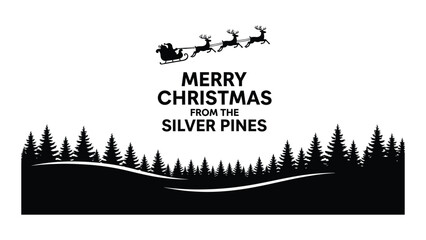 A christmas greeting card with a silhouette of santa's sleigh and reindeer isolated on white background, Vector © JASMIN